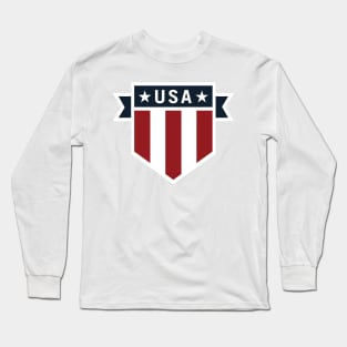 USA Pride Red White and Blue Patriotic Shield Long Sleeve T-Shirt